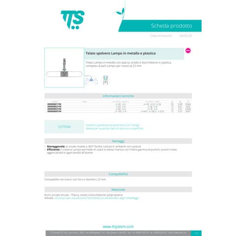 Telaio spolvero TTS Lampo in metallo e plastica 100 cm 0000 0809YM